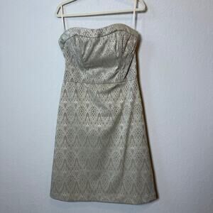 White House Black Market Brocade Strapless Dress Pale Gold Size‎ 12 NEW